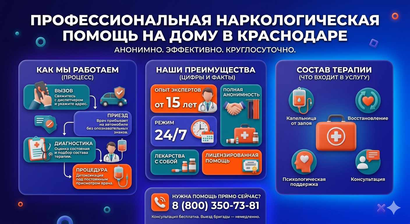 Инфографика о принципах лечения алкоголизма на дому в Чердаклах: этапы вызова нарколога, преимущества анонимной детоксикации и состав медицинской помощи.
